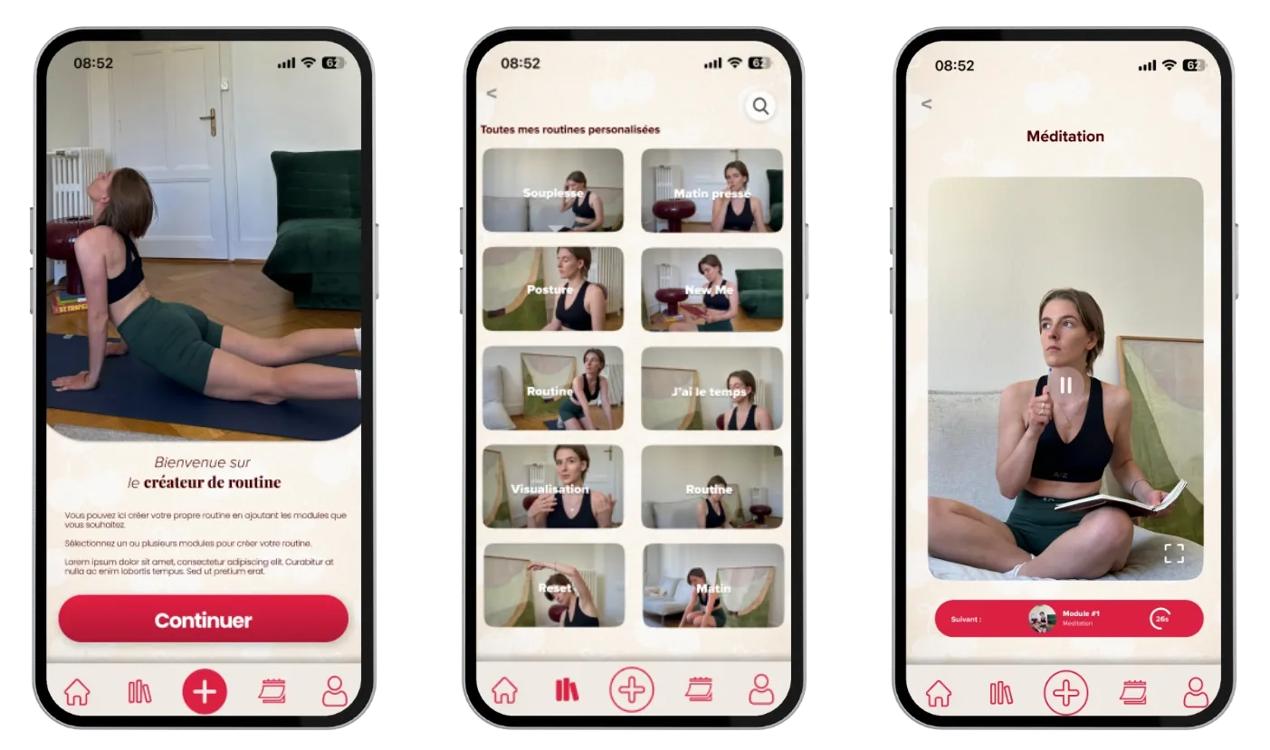 Trois écrans de l'application Cherry Me