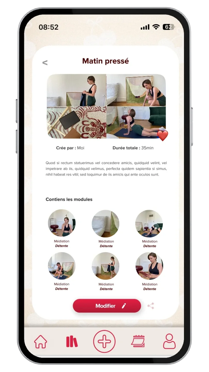 Écran d'une routine dans l'application Cherry Me